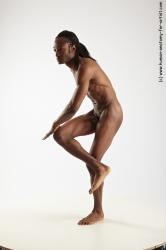 Nude Man Black Standing poses - ALL Athletic Standing poses - knee-bend Black Dreadlocks Realistic